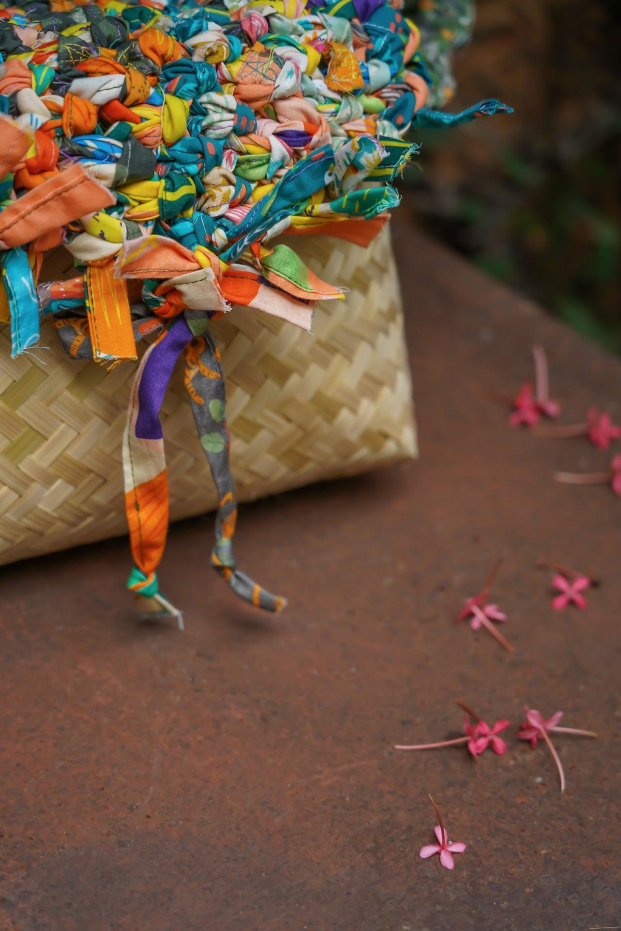 Bamboo sling bag with upcycled fabric macrame for your next Goa vacation
