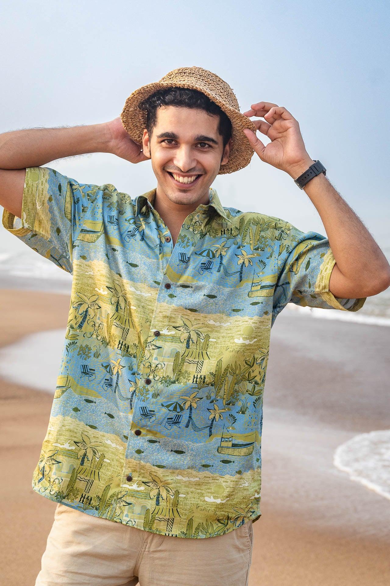 Blue Green Casual Half sleeves resortwear shirt from Goa