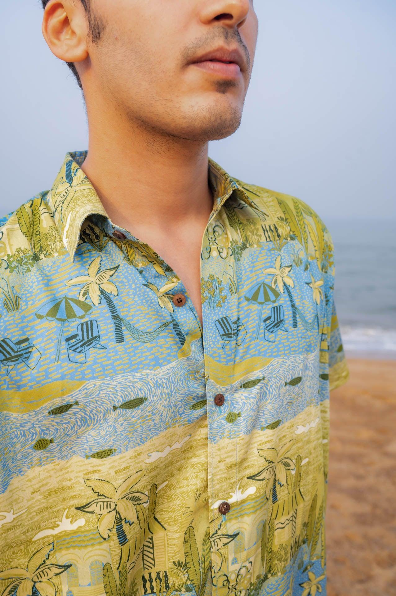 Blue and Green organic cotton shirt for men
