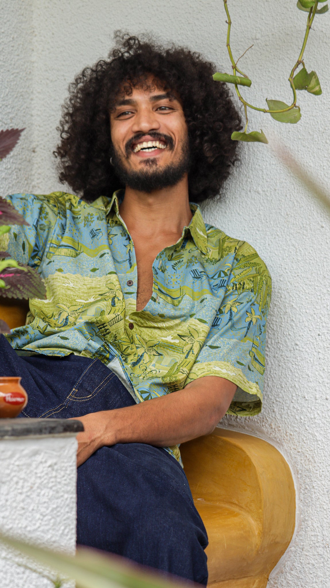 Blue and green Organic Cotton men's printed shirt