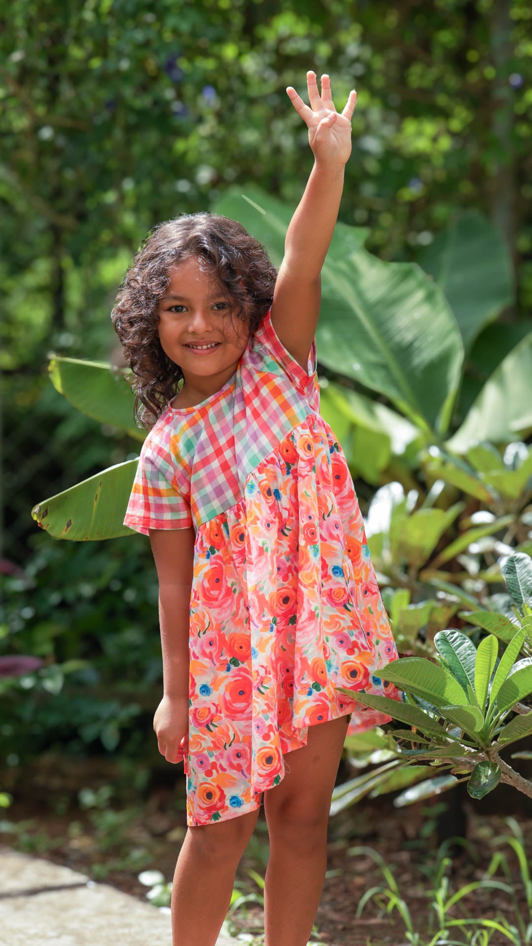 Fresh roses print cotton dress for girls