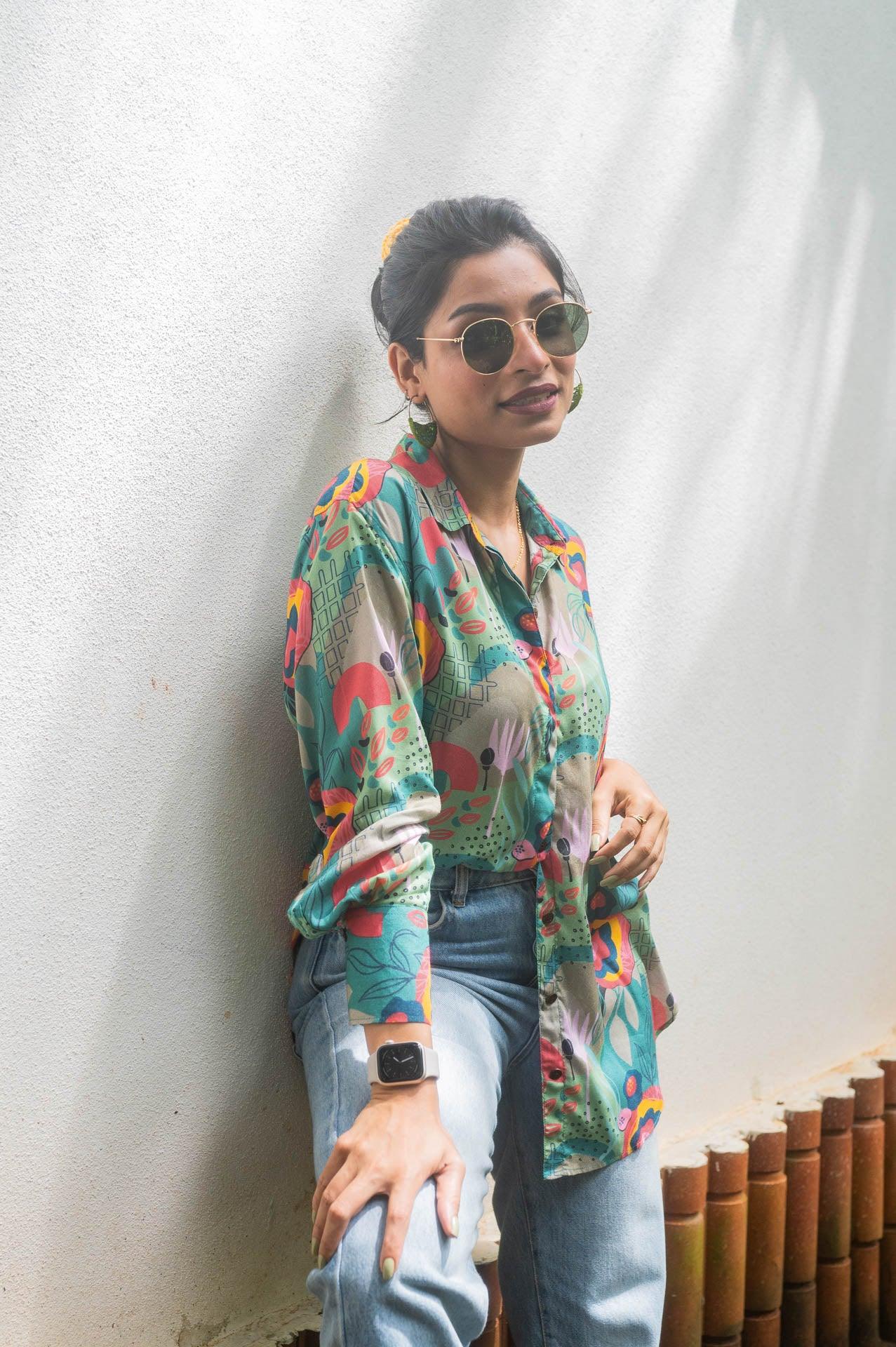 Wild Meadow Floral Abstract Printed Oversized Shirt for Women