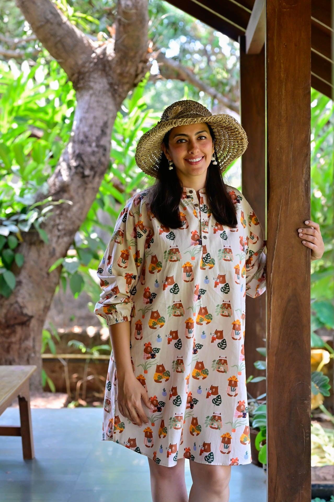 Gardening print shirt-dress for women