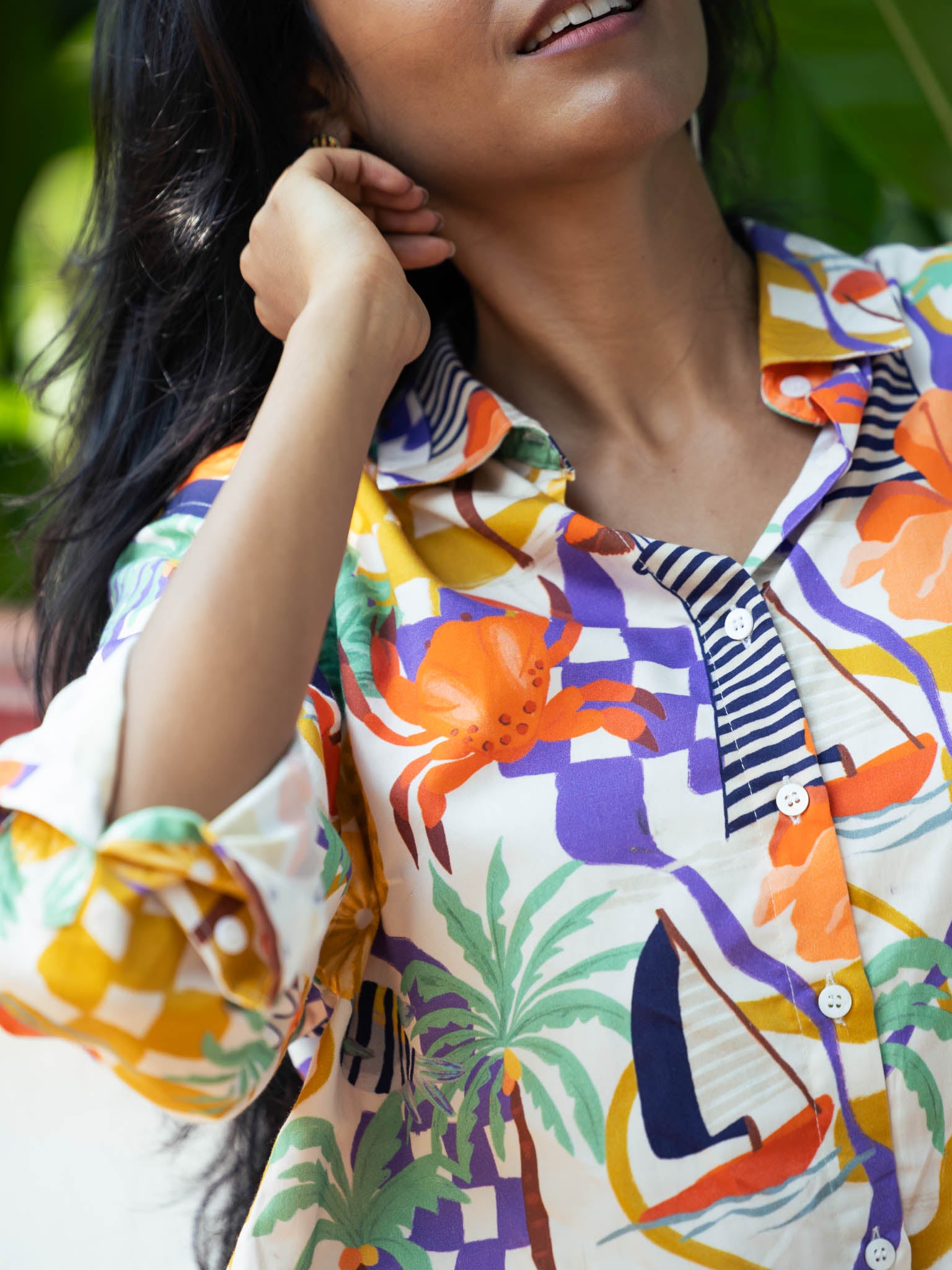Cotton tropical print resortwear shirt