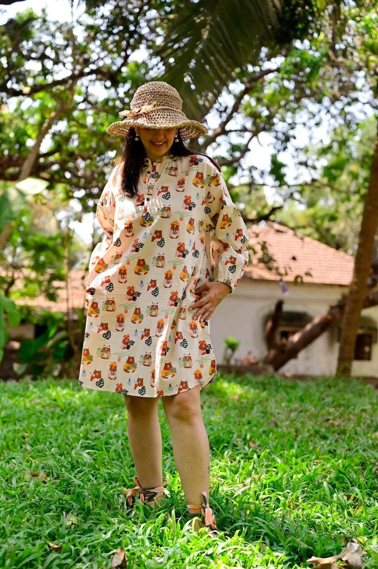 Cute bears print organic cotton dress