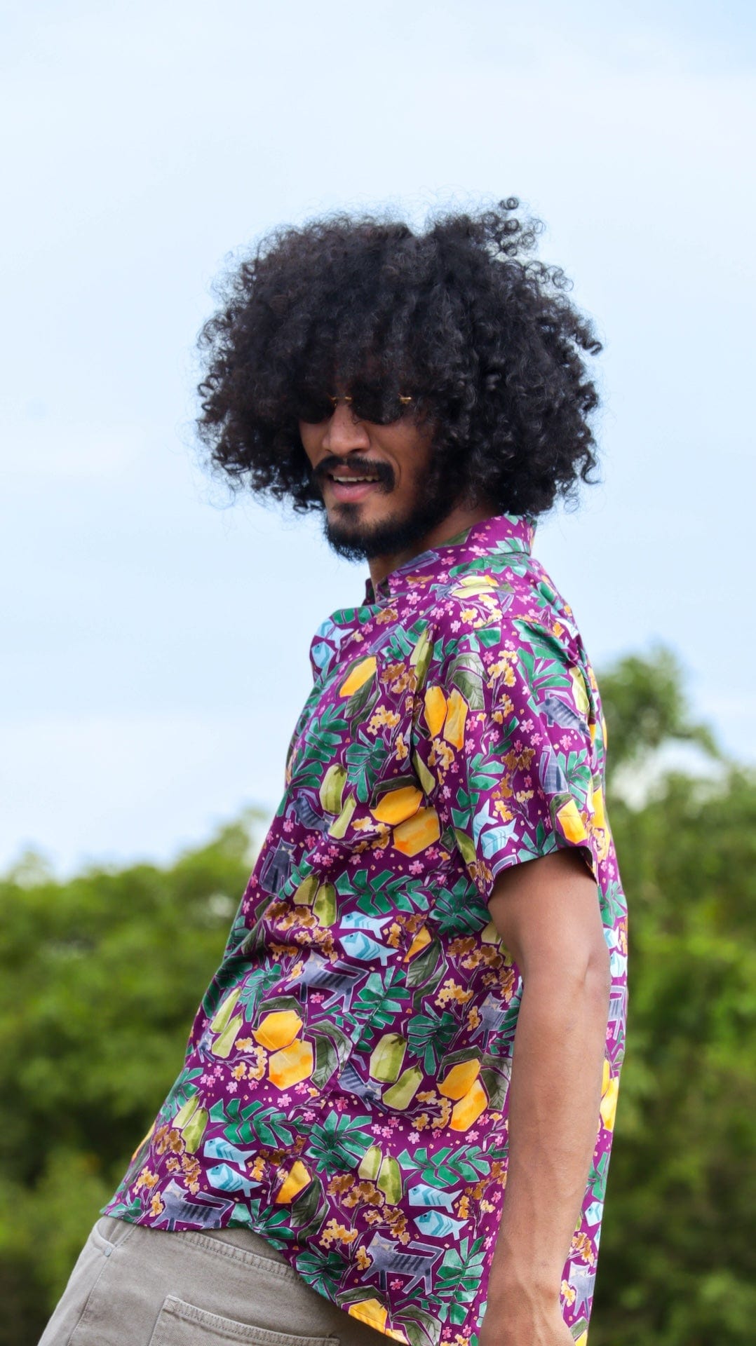 Deep Purple Goan Motif Organic Cotton Shirt for men by Siesta o'Clock