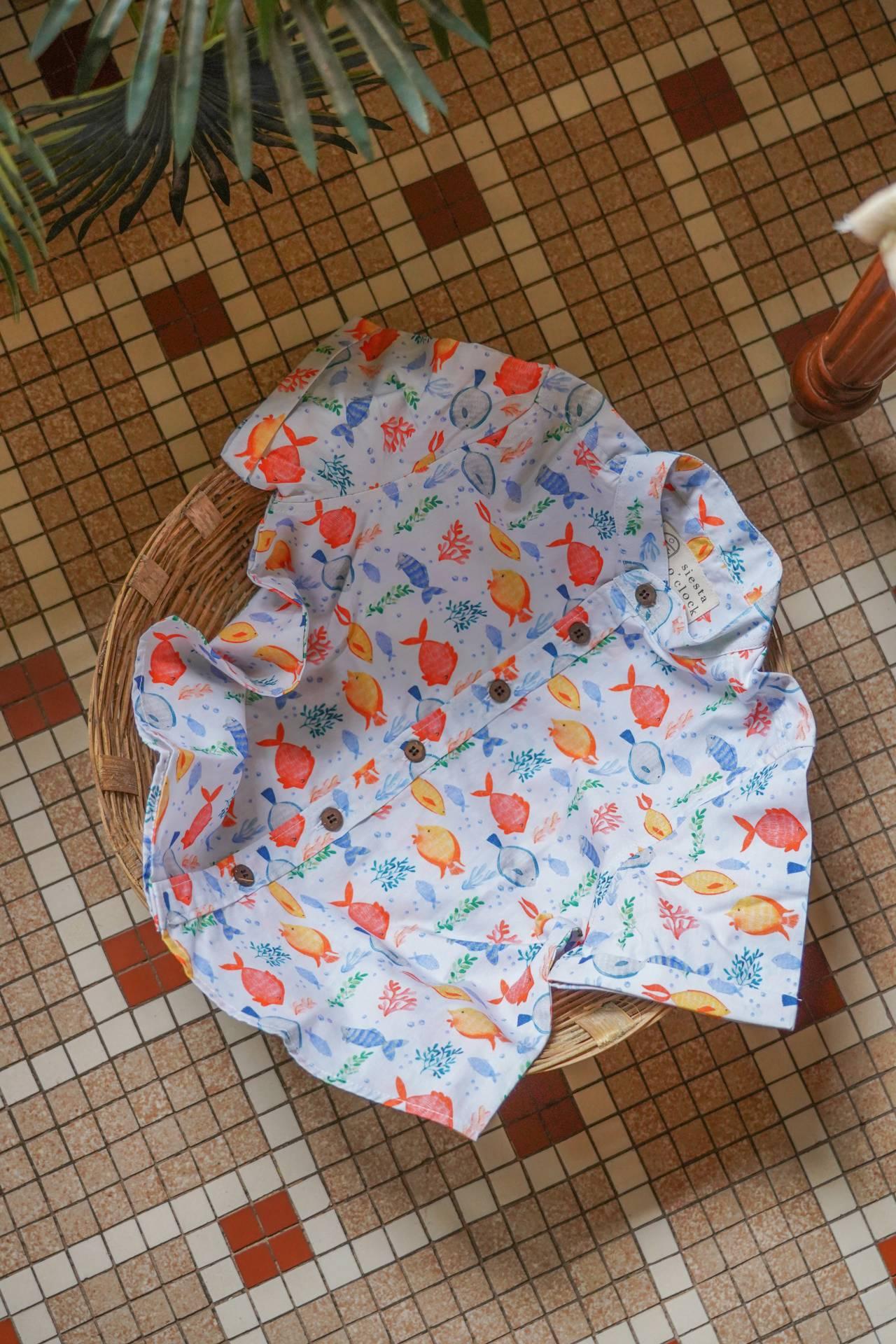 Finntastic fish print cotton shirt for boys