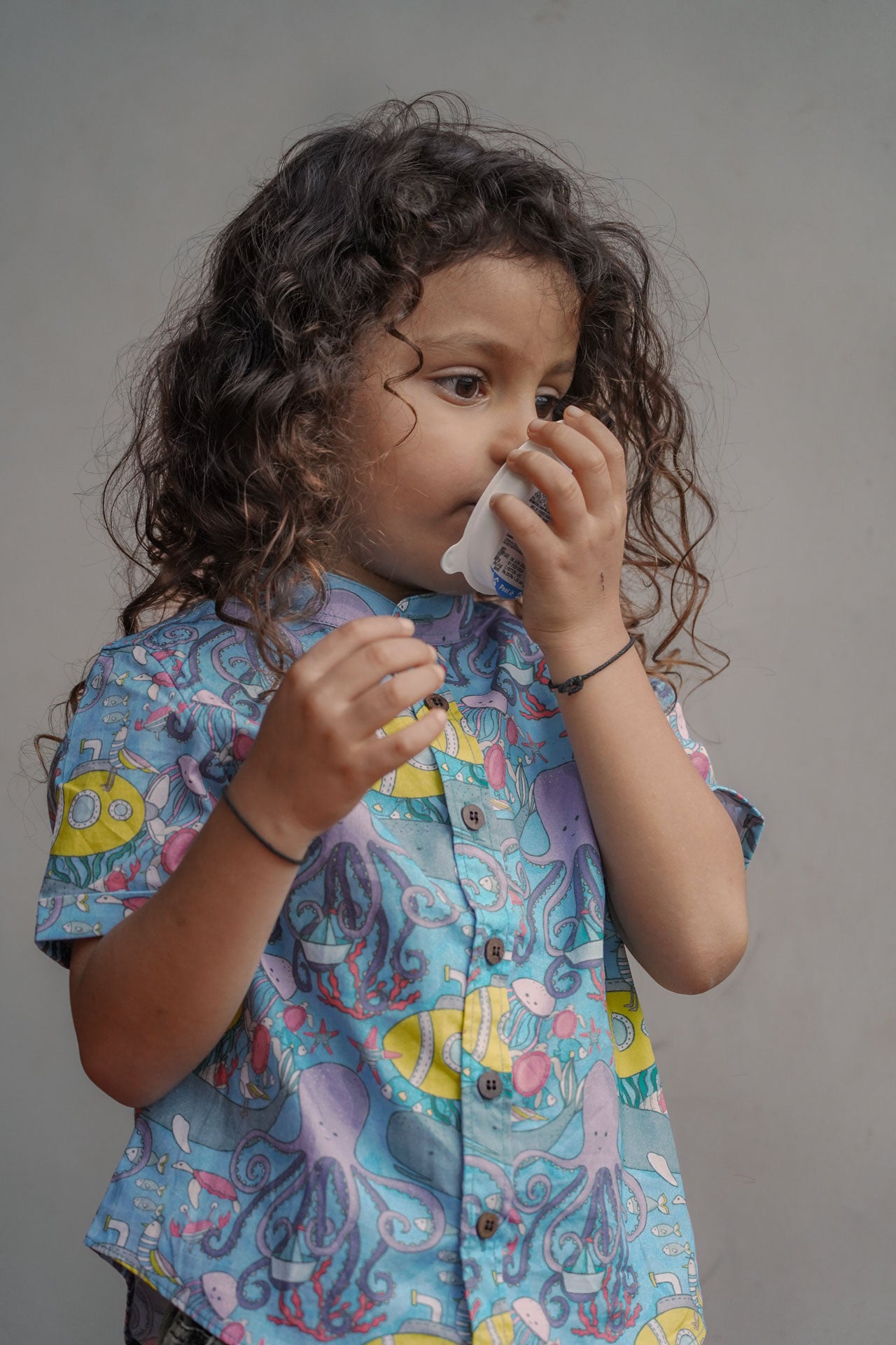fish print blue cotton shirt for boys