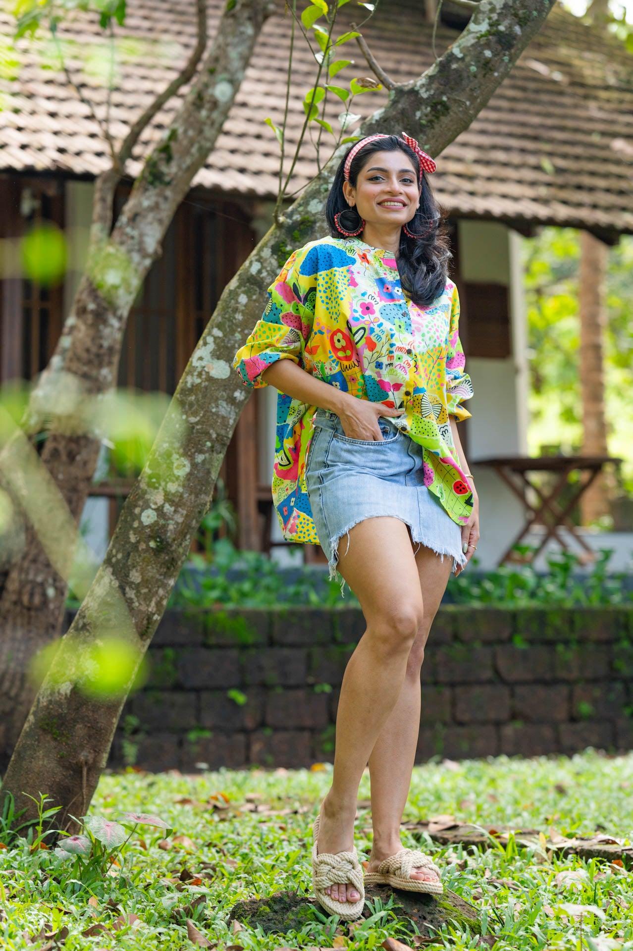 Fun and quirky white printed made in goa shirt 