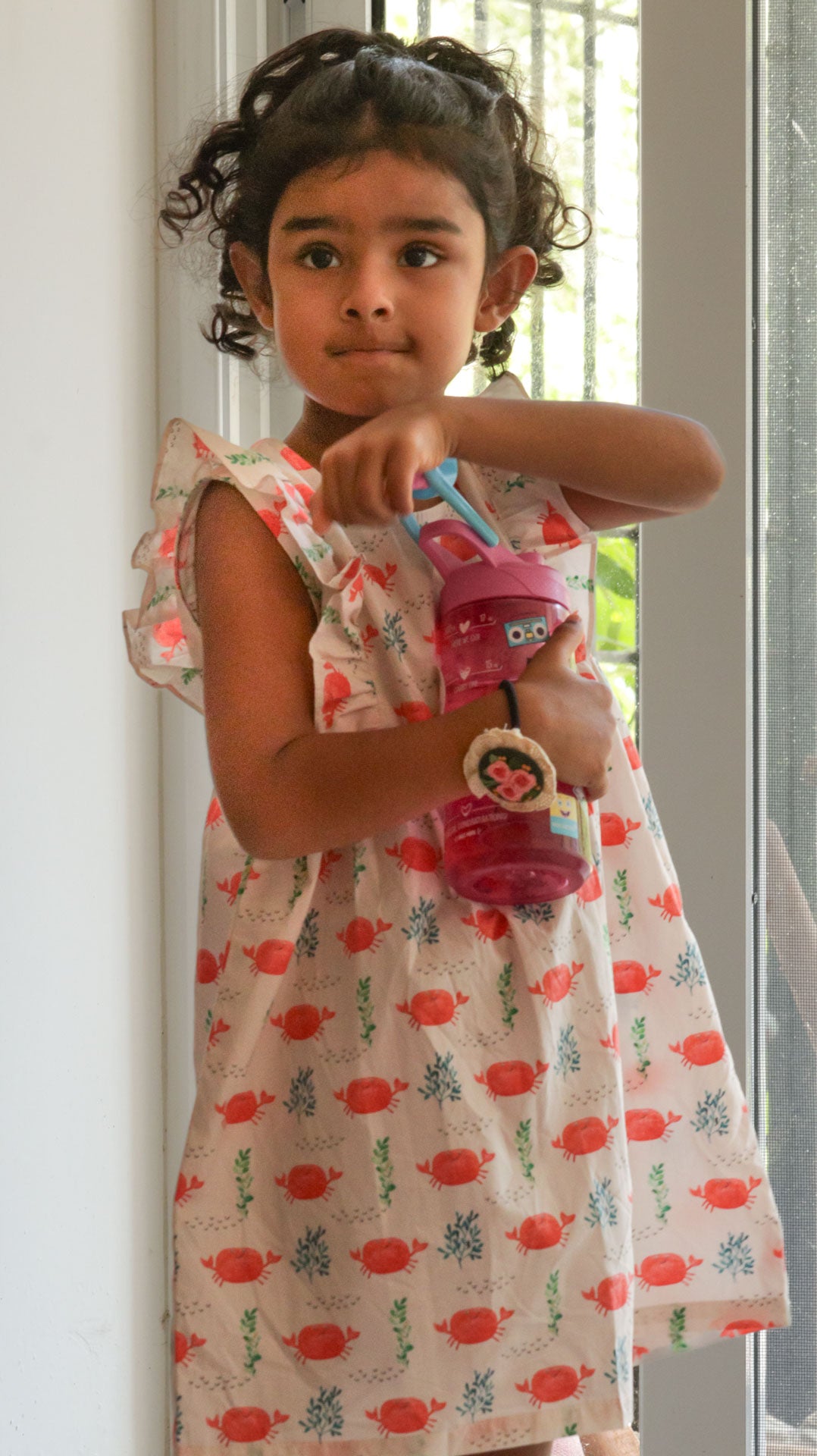 Girls' soft cotton printed frock with a marine life print