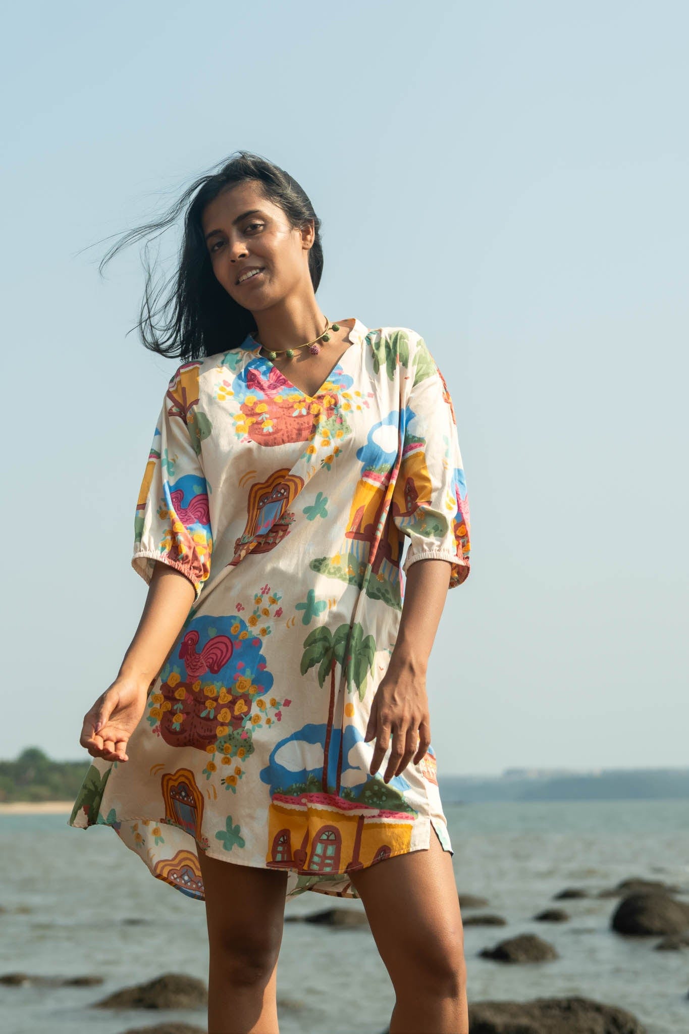 Goa homes and architecture heritage print dress online by Siesta o'Clock
