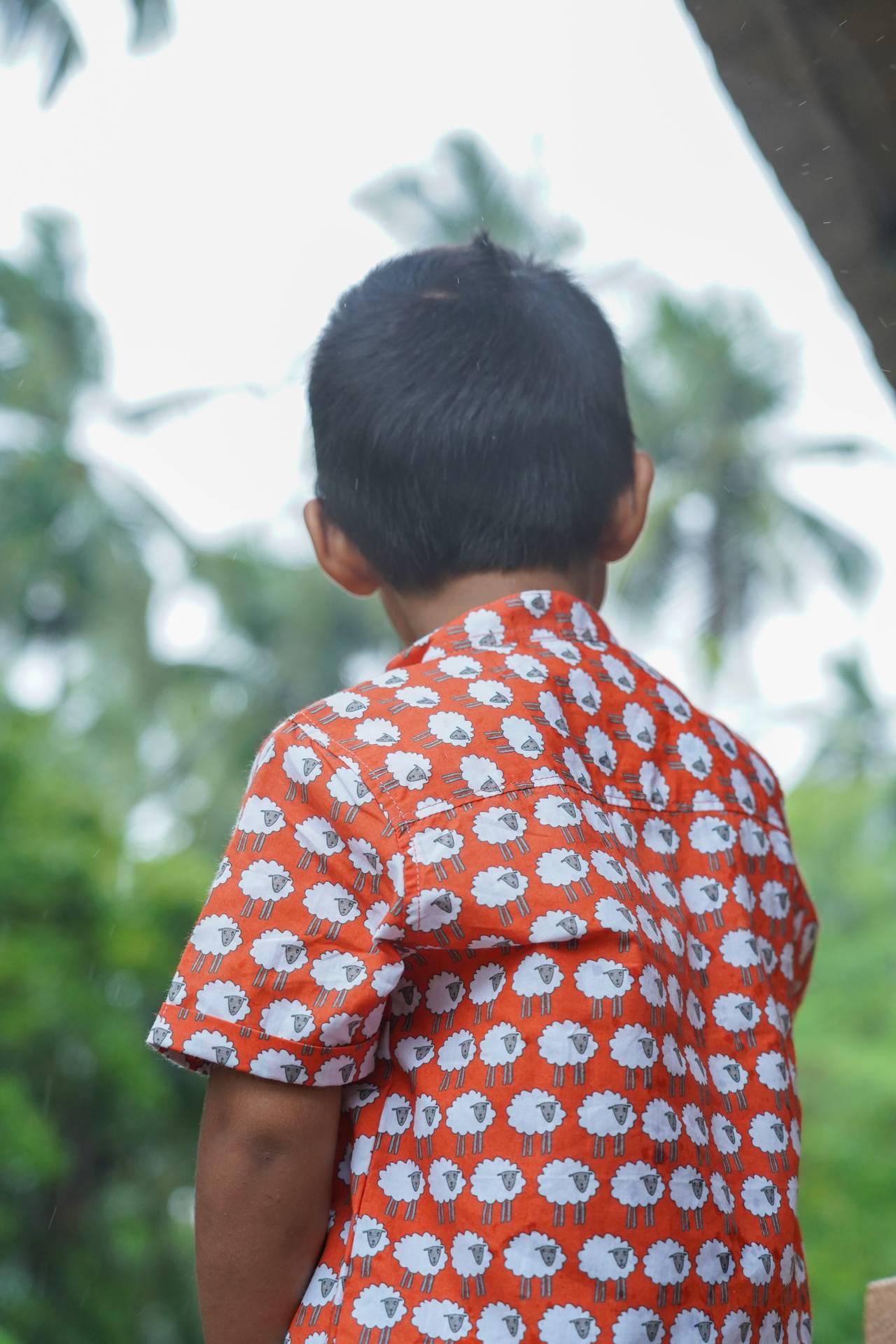 Kids and toddlers sheep printed red cotton shirt