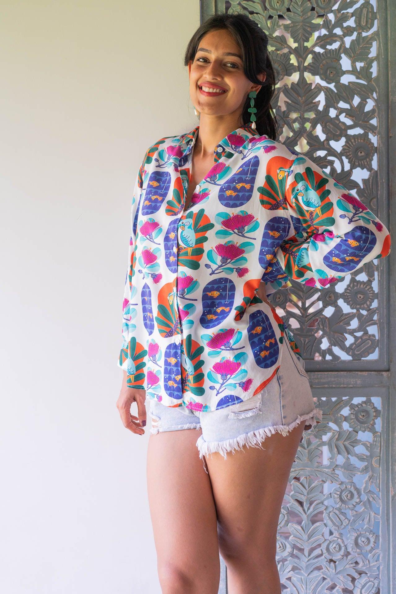 Quirky and vibrant Goa resortwear shirt by Siesta o'Clock