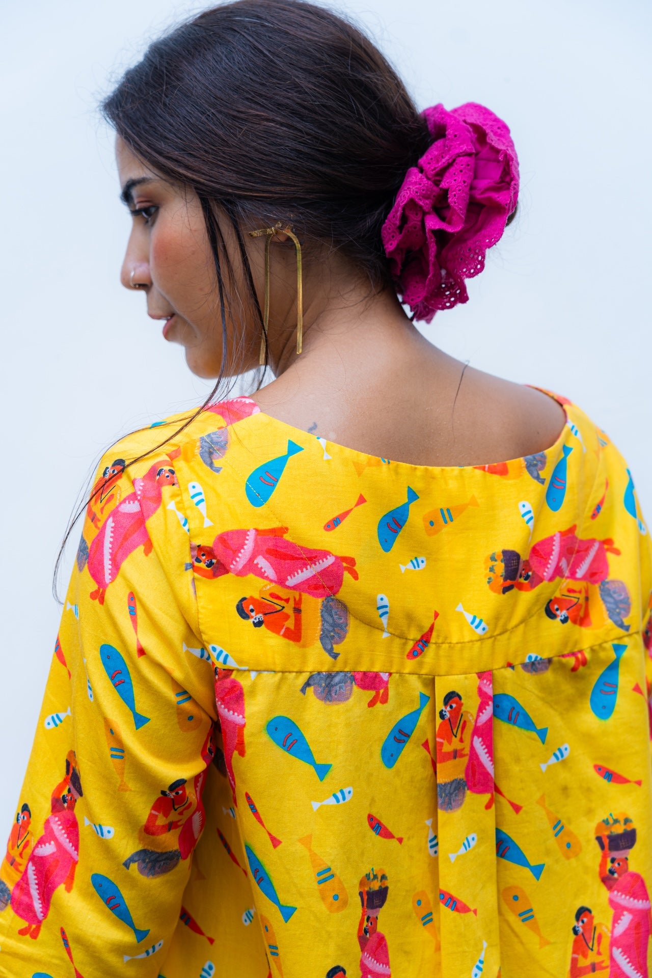 Goa inspired 100 percent cotton tunic for women in bright yellow