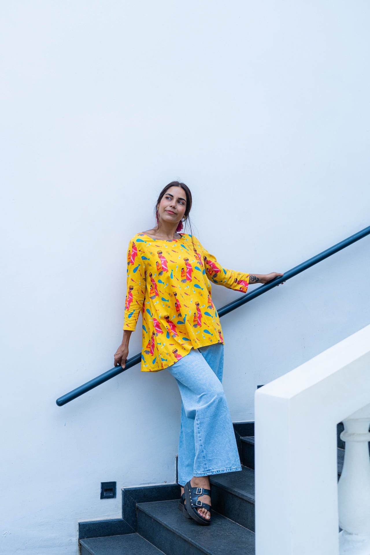 Bright yellow A Line Women's Tunic in 100% Cotton