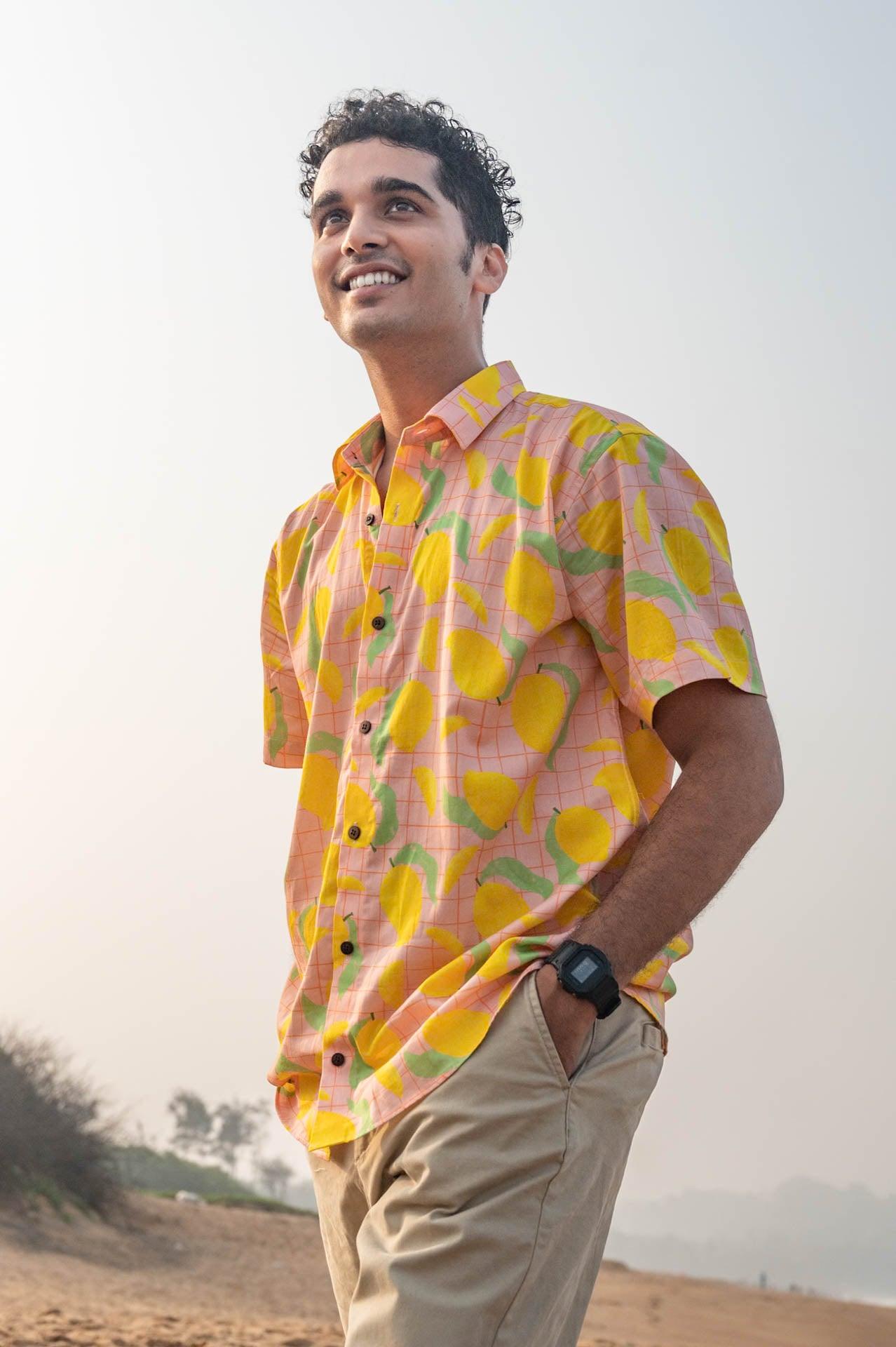 Men's organic cotton print shirt for summer - Mango motif (Artist Edit)