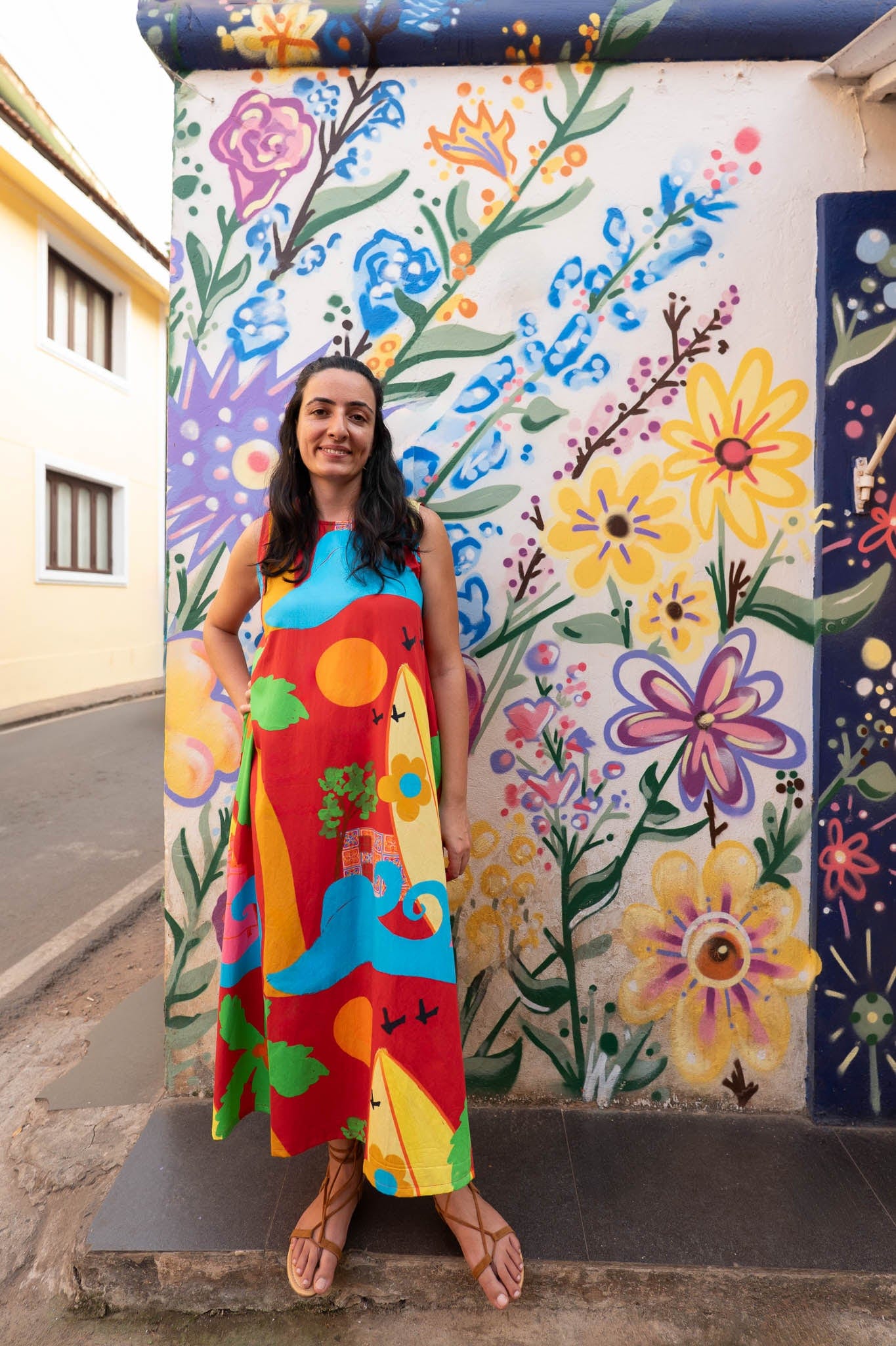 Surf School Maxi Dress in the awesome Recheado Red - a Goa beach vacation special! Buy it online or drop in at the Siesta studio in Socorro, North Goa