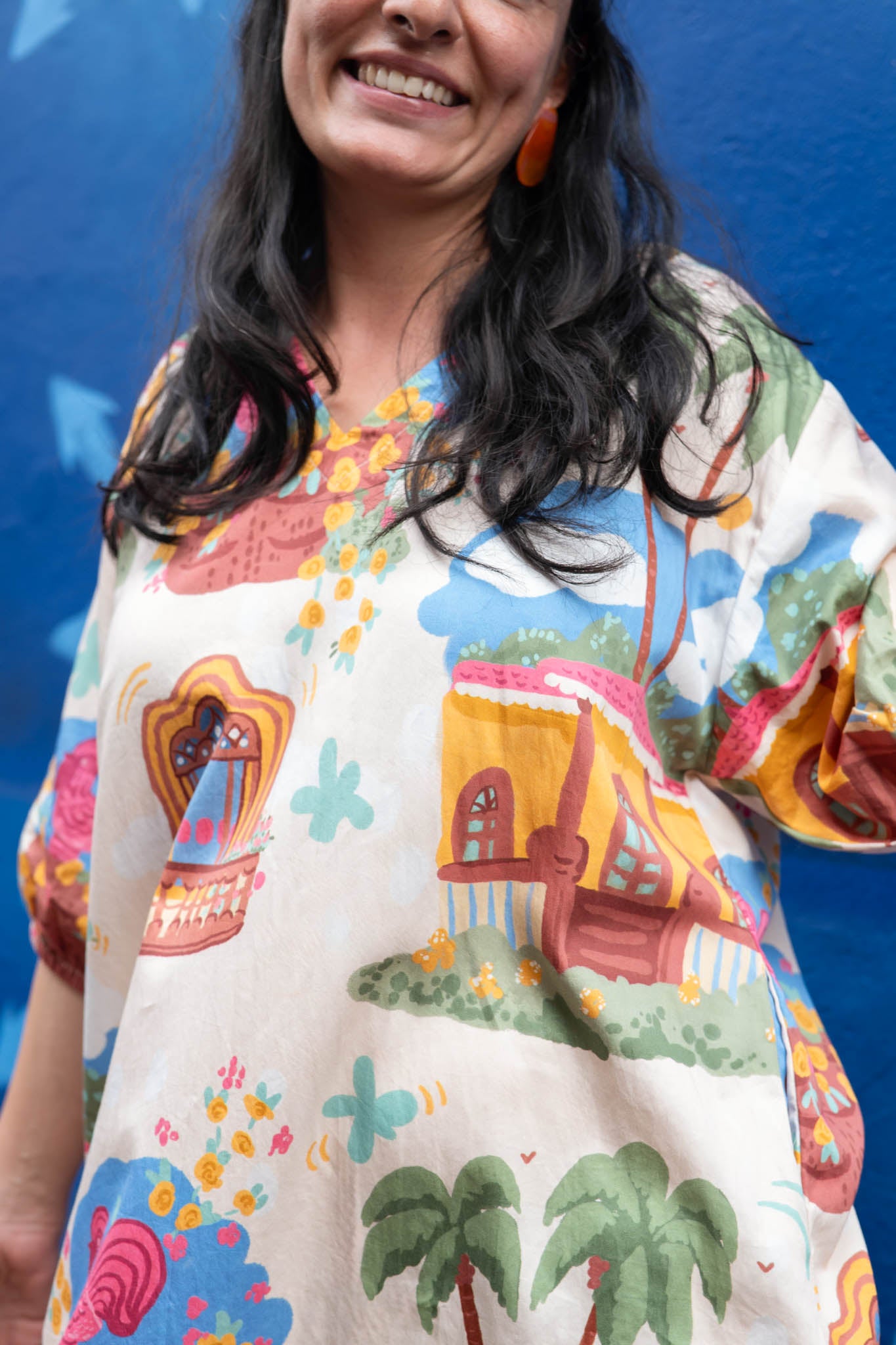 Organic Cotton shirt-dress with a special Goa print