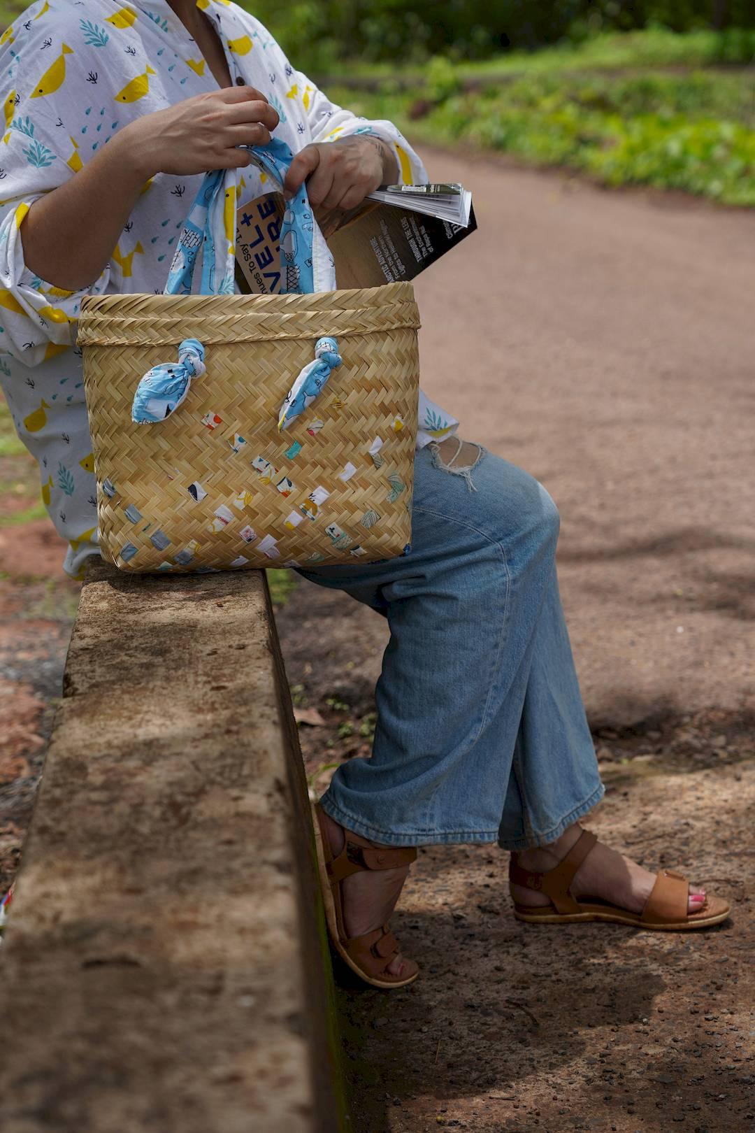 Quirky and colourful handwoven Varca vacay bag made of woven bamboo