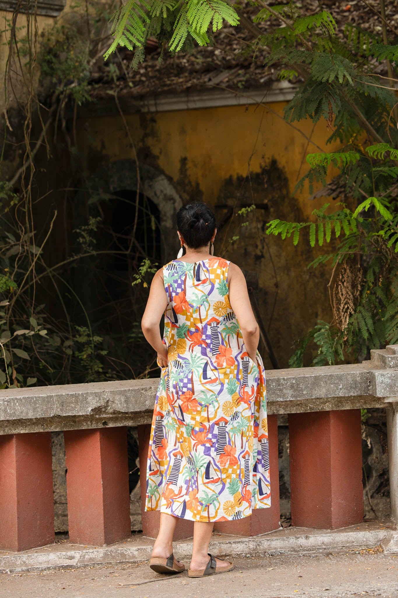 Quirky beach vacation print maxi dress