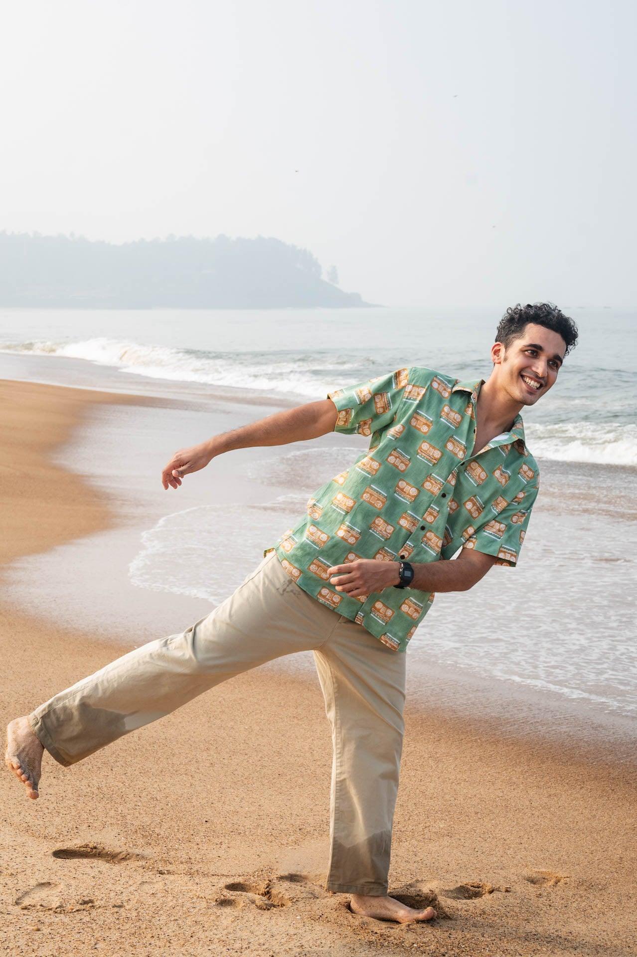 Retro music print mens shirt from Goa