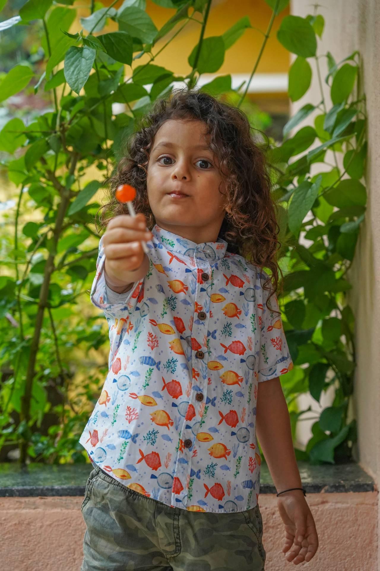 Sea creatures and fish print boys' cotton shirt online