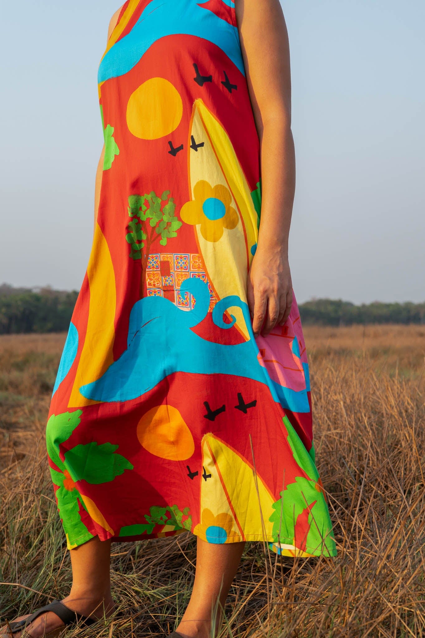 Siestaoclock organic cotton maxi dress in a bright, intense red