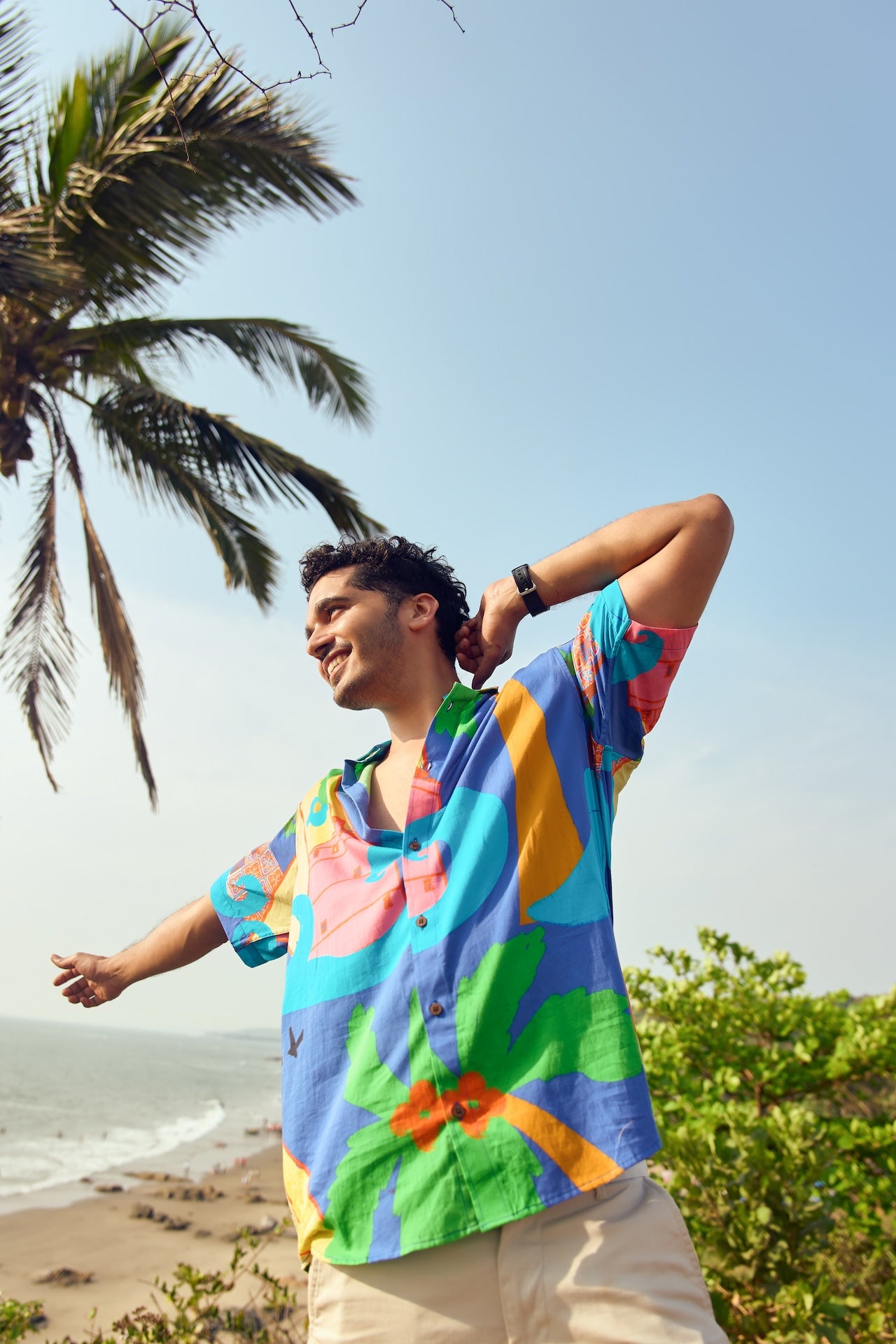 Artist Edit Blue Cotton Shirt for Men by Siesta o'Clock Tropical Resortwear from Goa