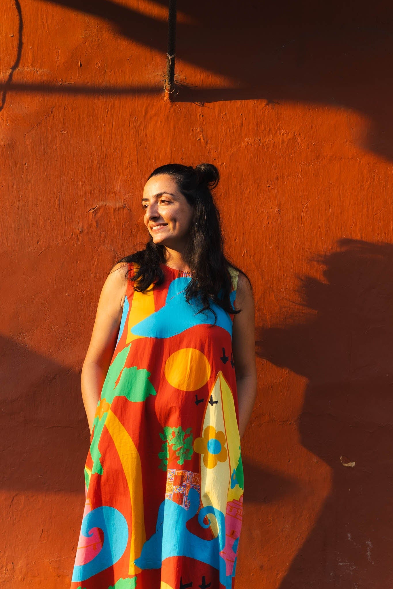 Special Goa surfing print Artist Edit dress in Organic Cotton