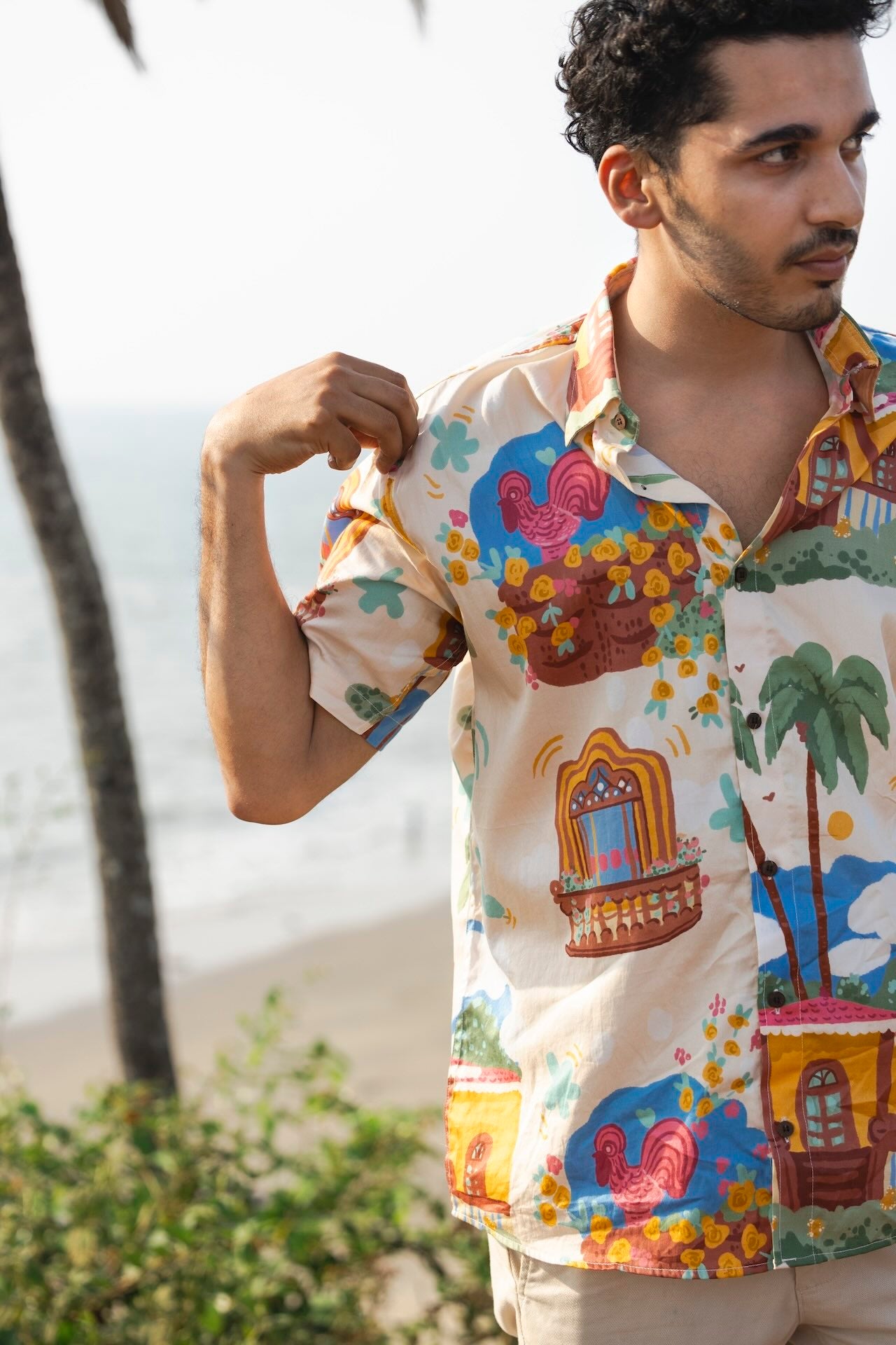 Men's off white Goan heritage tribute shirt by Siesta o'Clock
