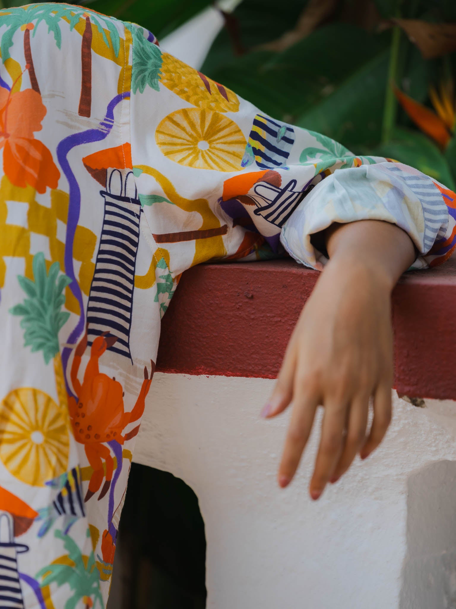 Tropical beach vacay print shirt for women