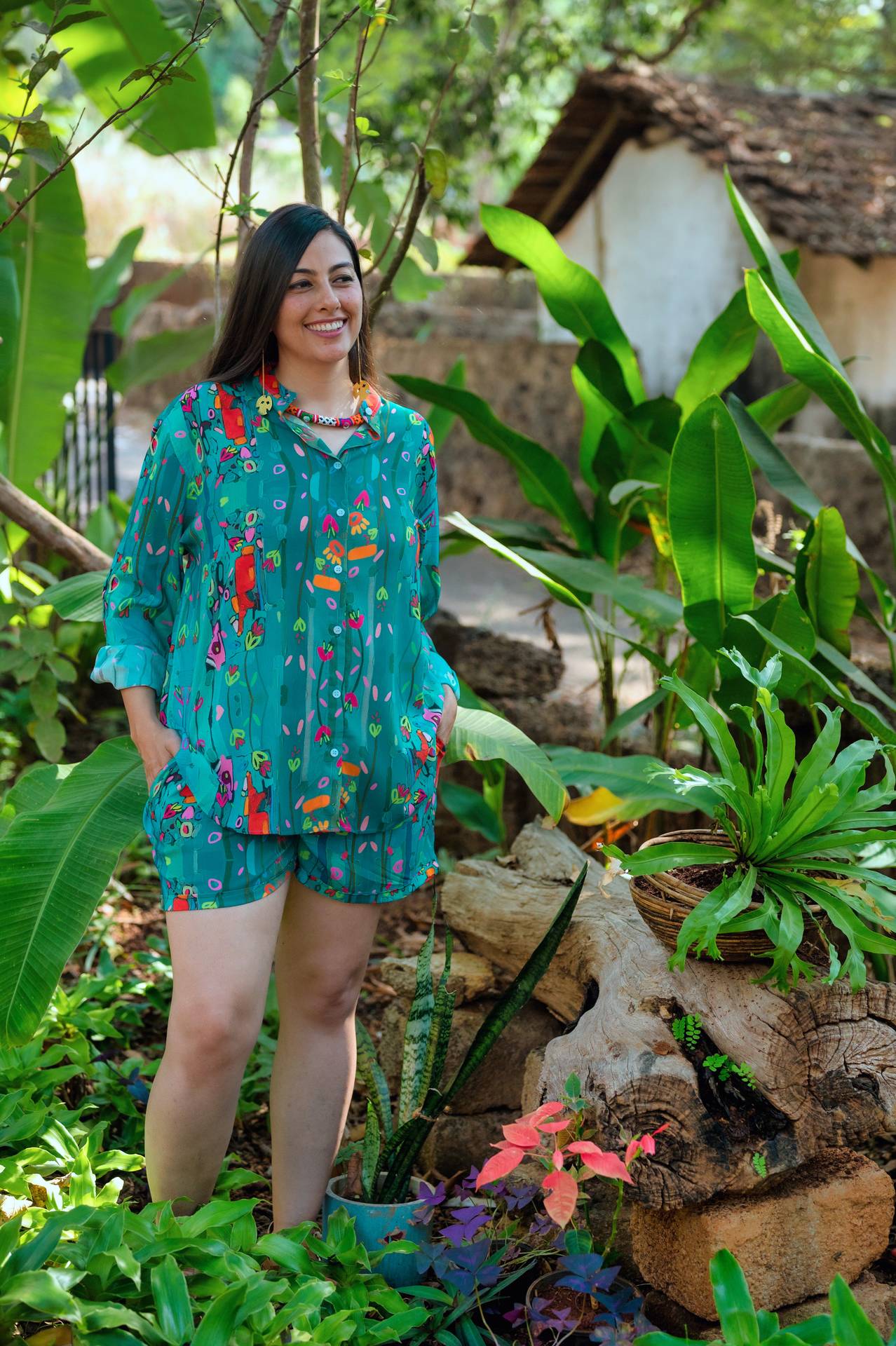 Women's blue-green Beach Shorts from Goa | Siesta o'Clock Women's blue-green Beach Shorts from Goa | Siesta o'Clock