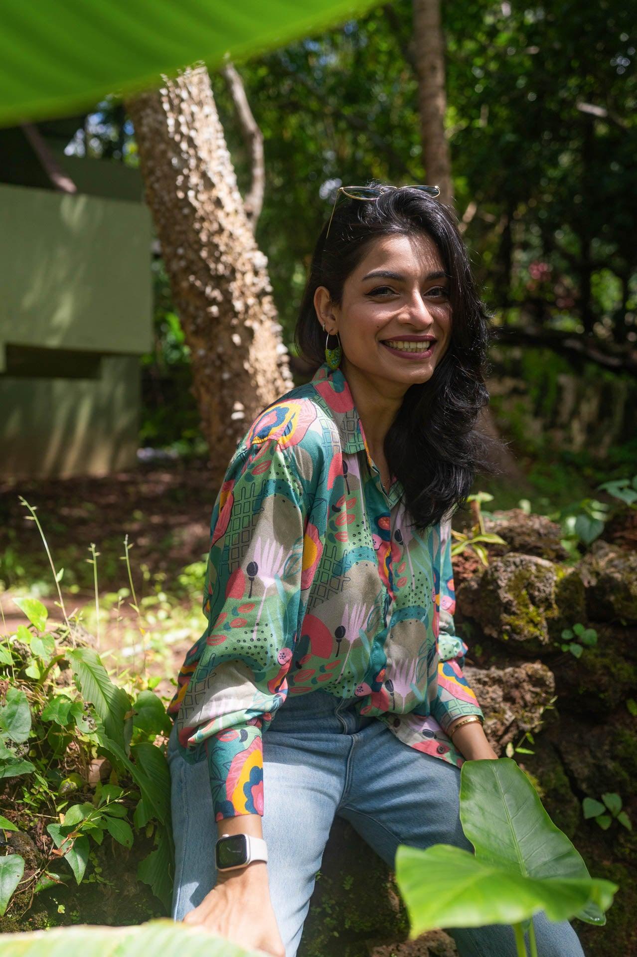 Wild Meadow print oversized resortwear shirt for women from Goa