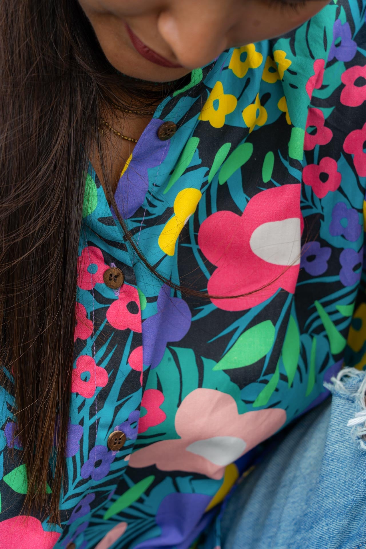 Women's printed vacation and road trip floral shirt