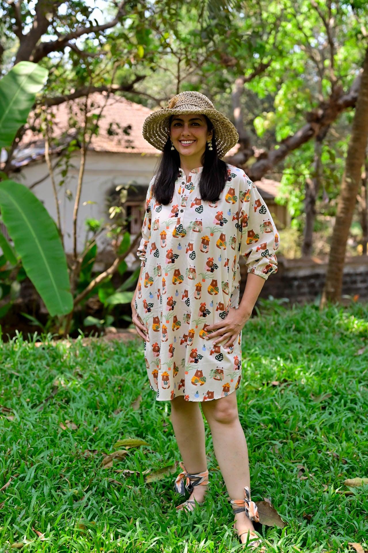 Coffee cream cotton dress 