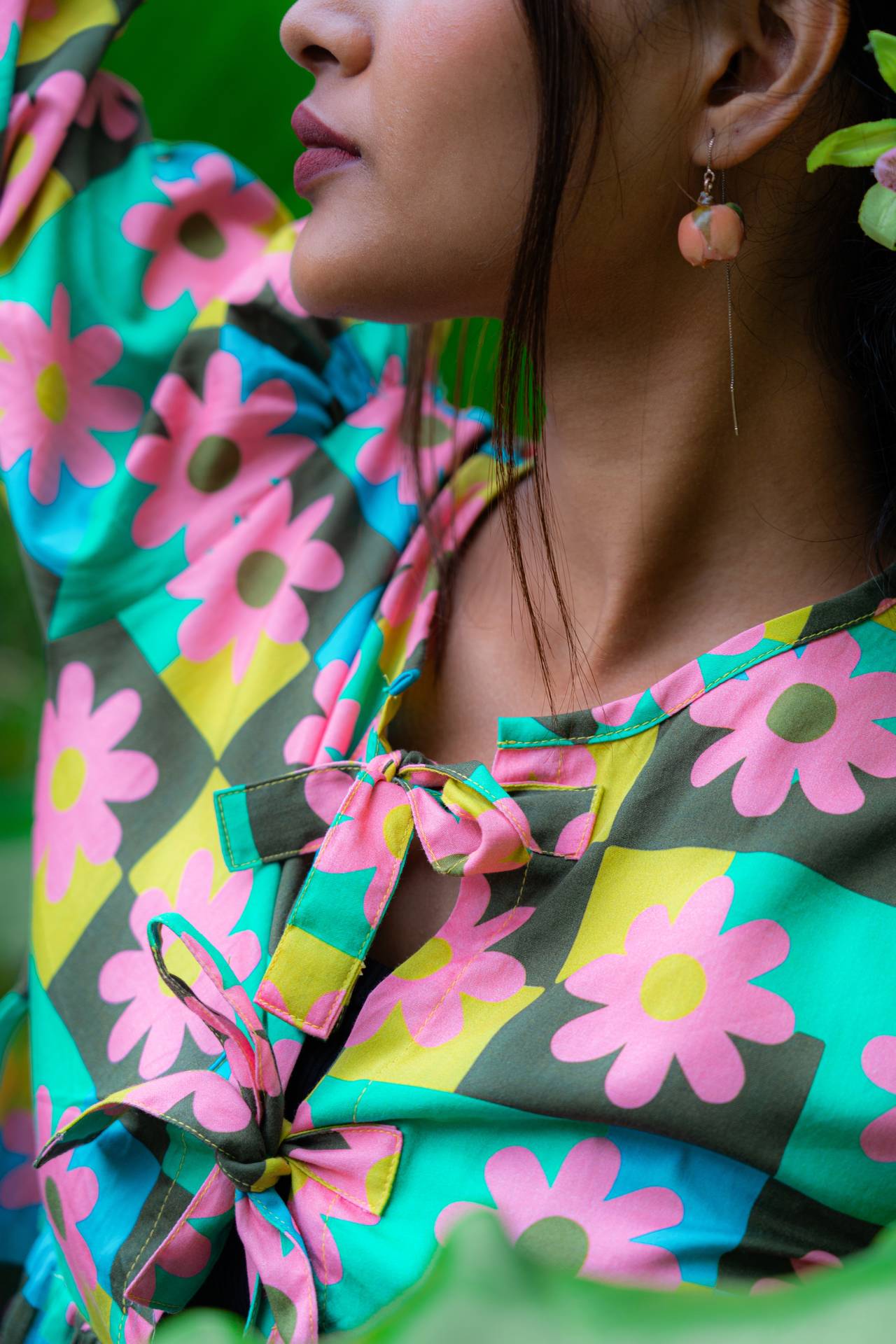 Retro fashion style printed cotton top for women