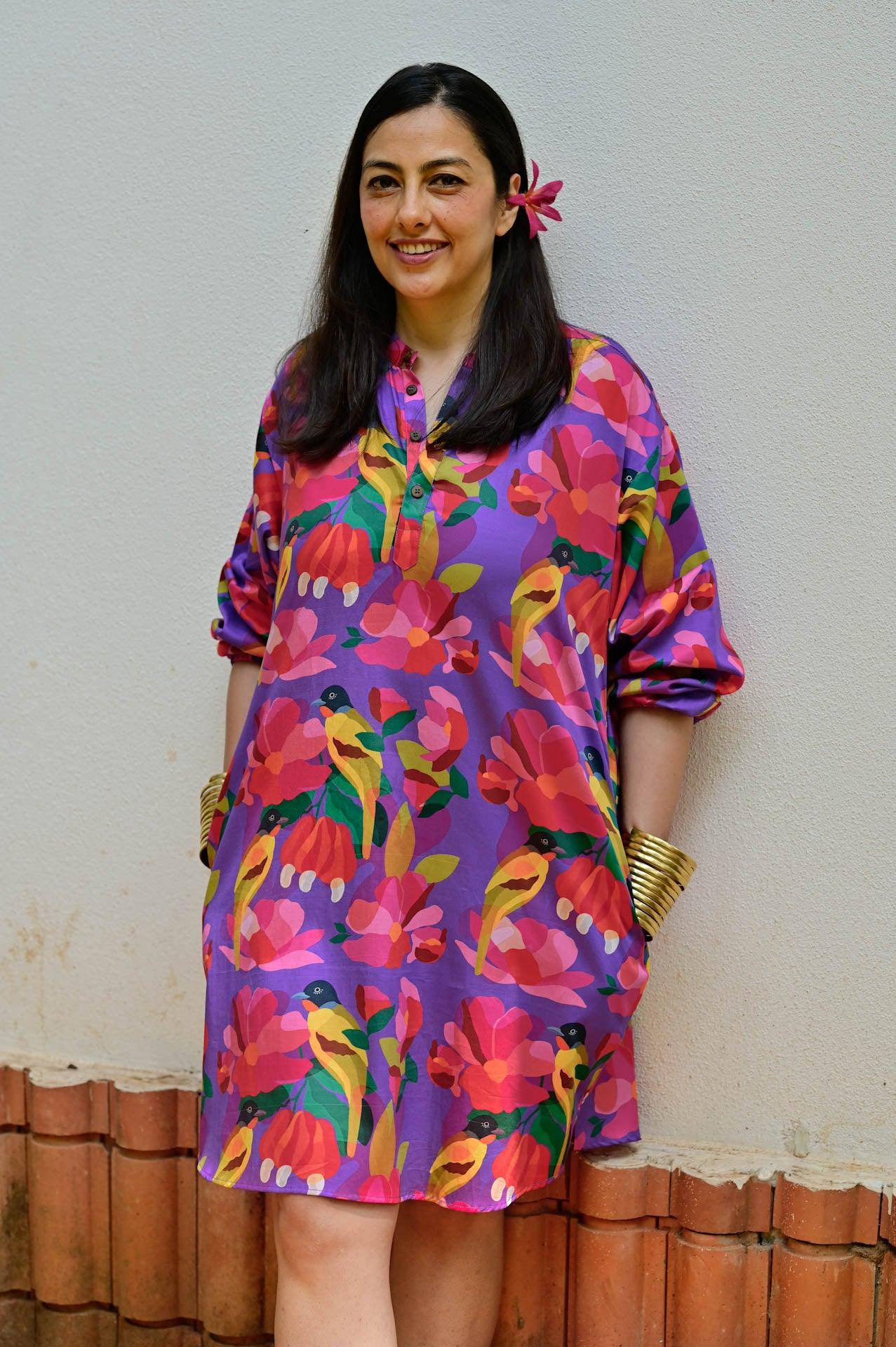 Purple comfy organic cotton shirt dress for women