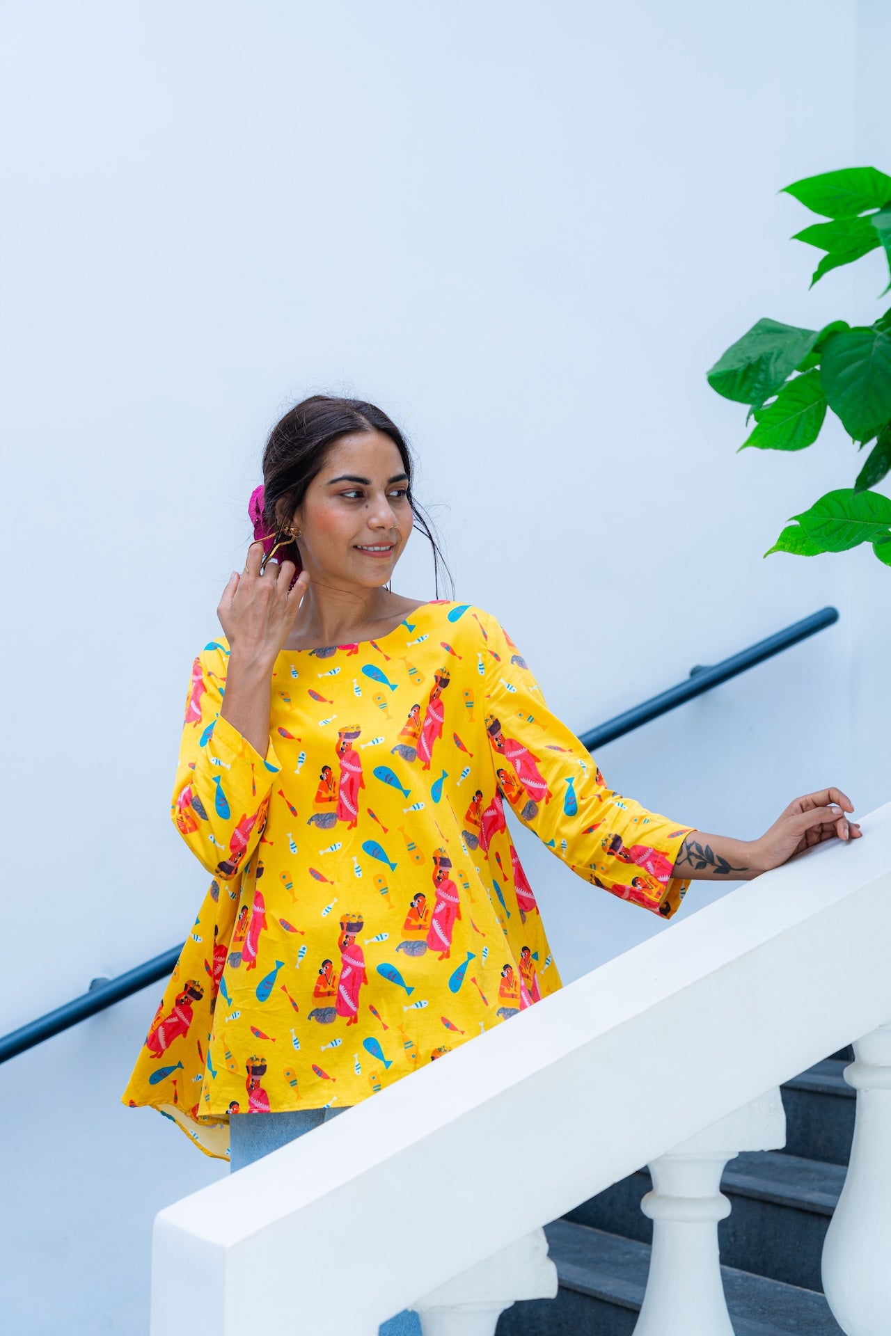 Mapusa Market Homage Printed Cotton Tunic Style Top for Women