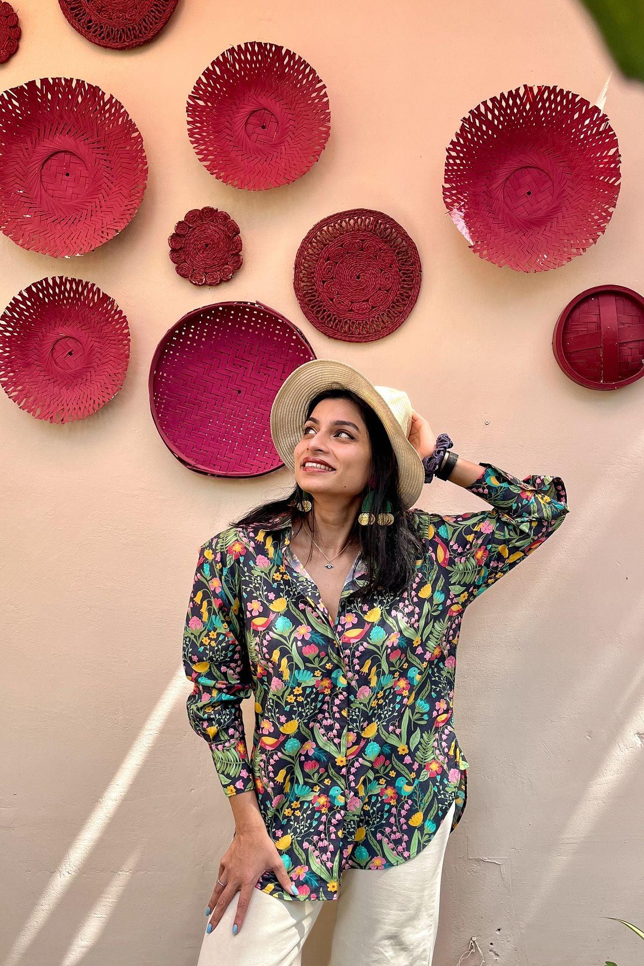 Fun, quirky print women's cotton shirt 