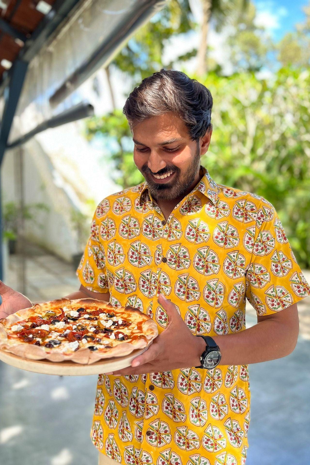 Block print pizza slice shirt for men