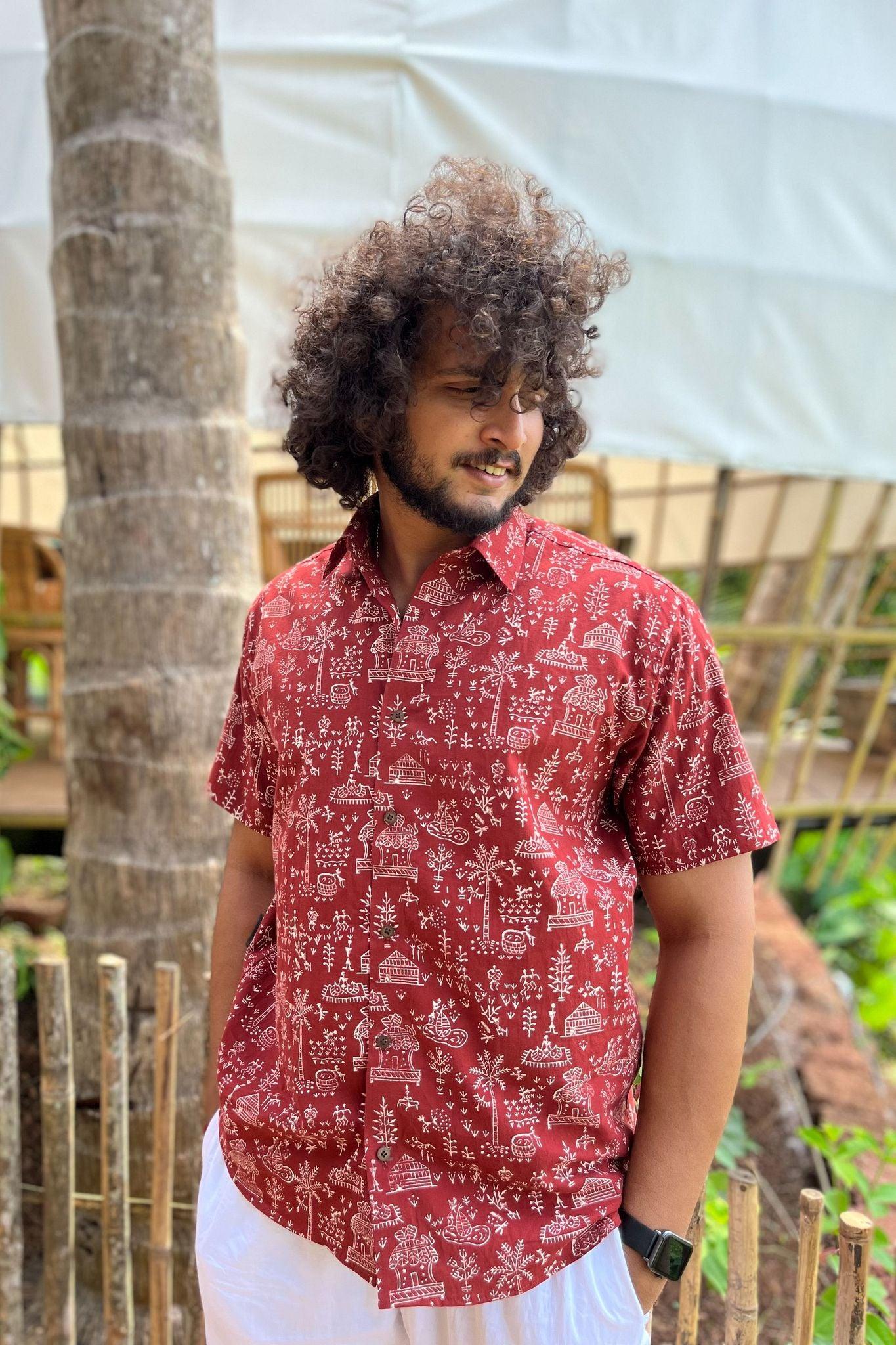Warli Art block print shirt for men online
