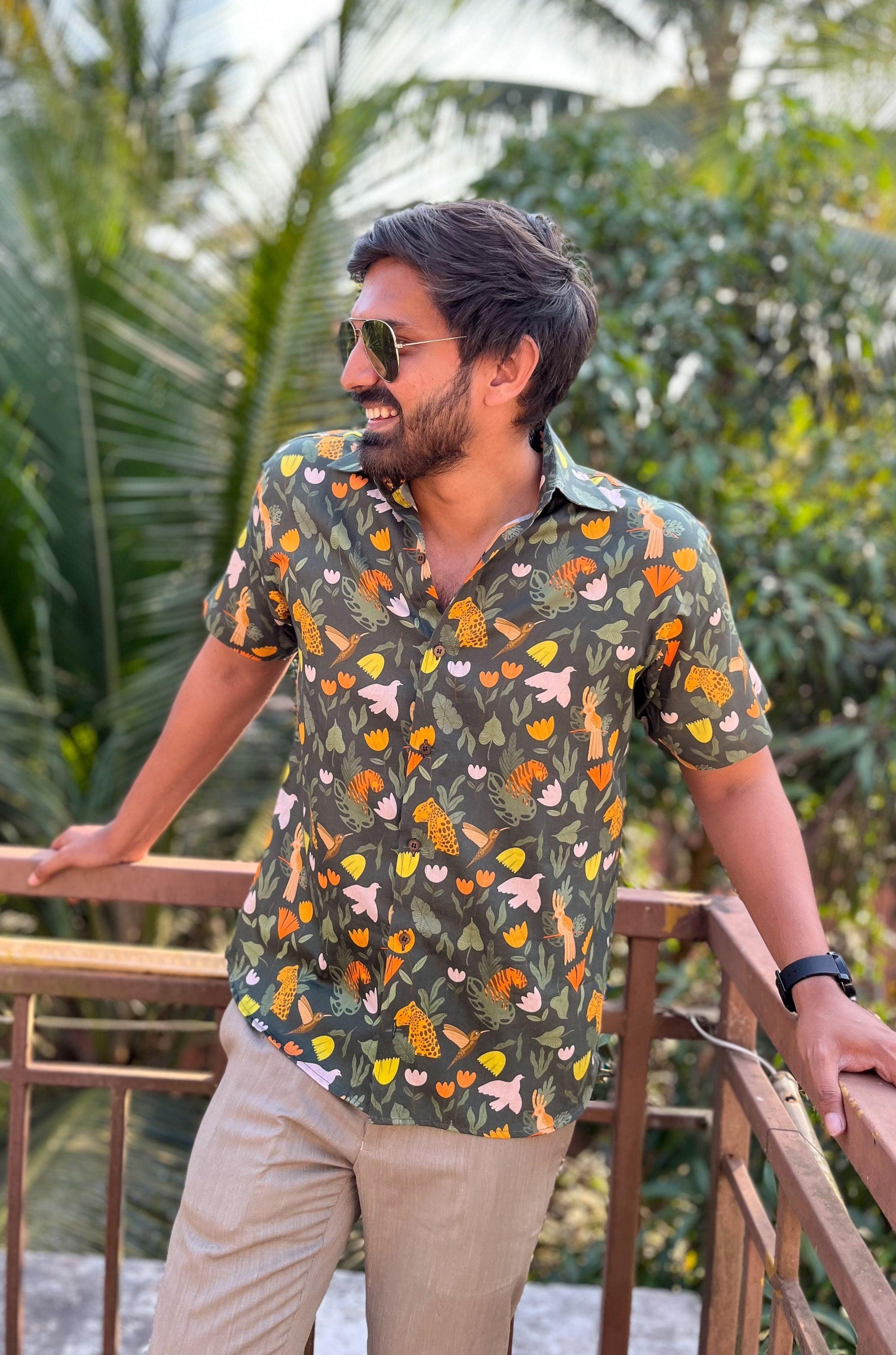 Soft cotton  Green Artist Edit printed shirt for men online India by Siestaoclock