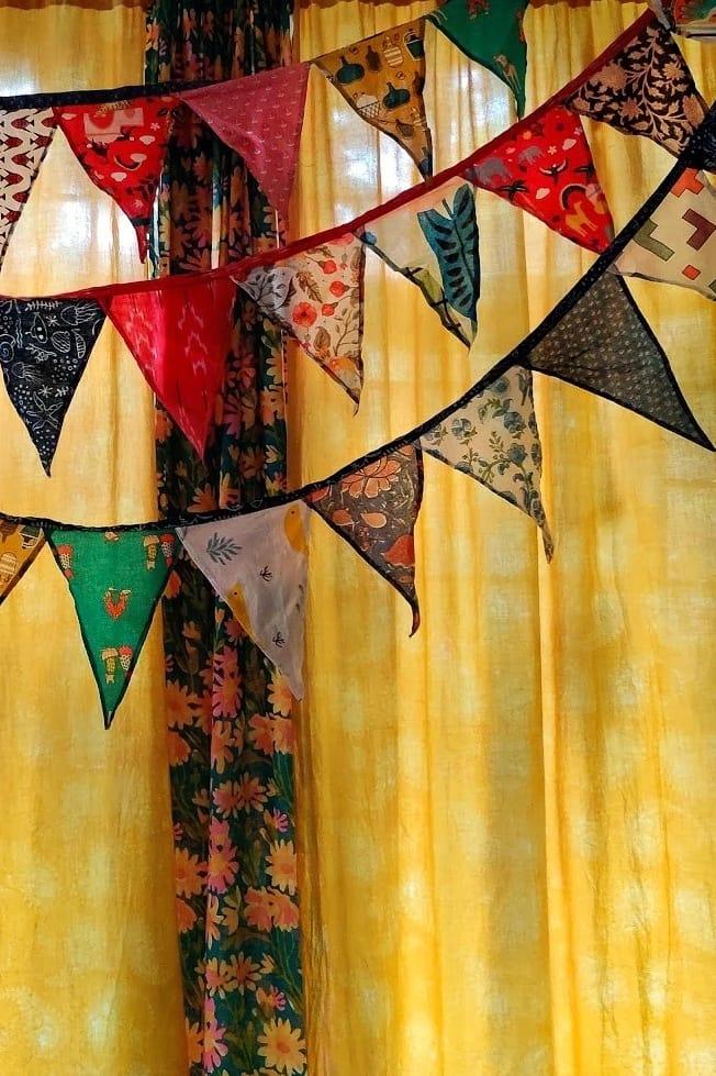 Upcycled decorative buntings made of leftover fabric
