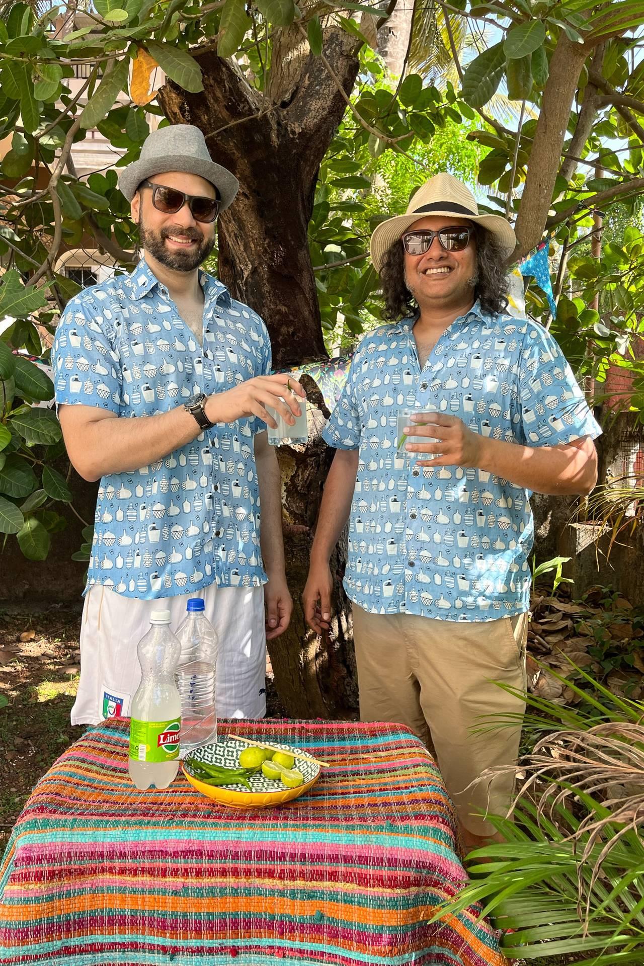 Light Blue vintage garrafão print men's shirt online - Postcards from Goa / Artist Edit