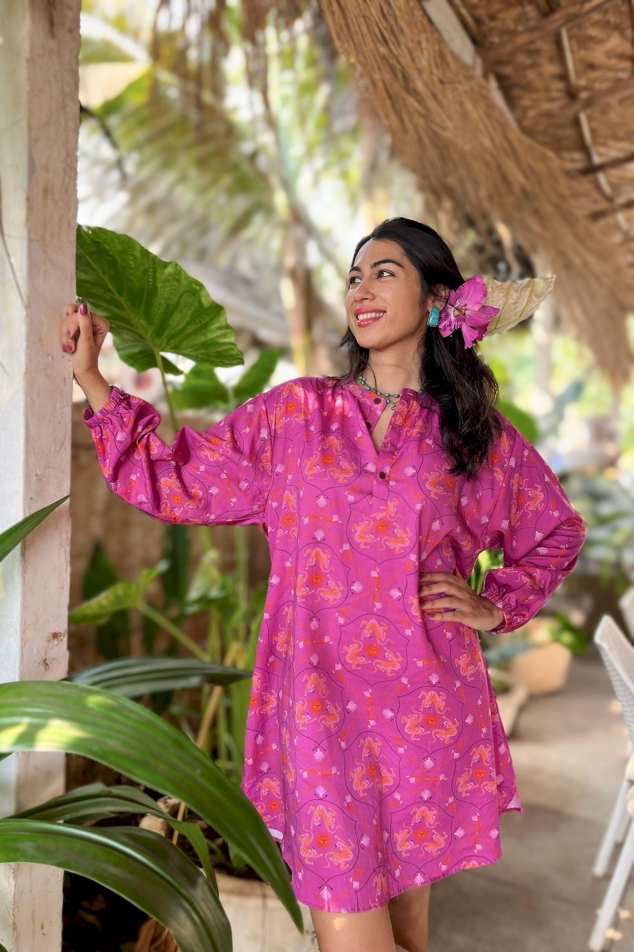 Pink organic cotton shirt dress online from Goa at Siestaoclock online