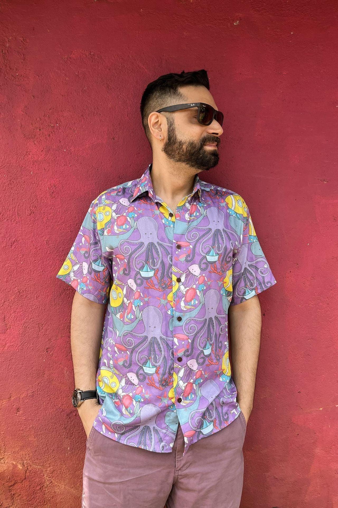 Quirky Marine Life print vacation wear shirt for men online by Siesta o'Clock