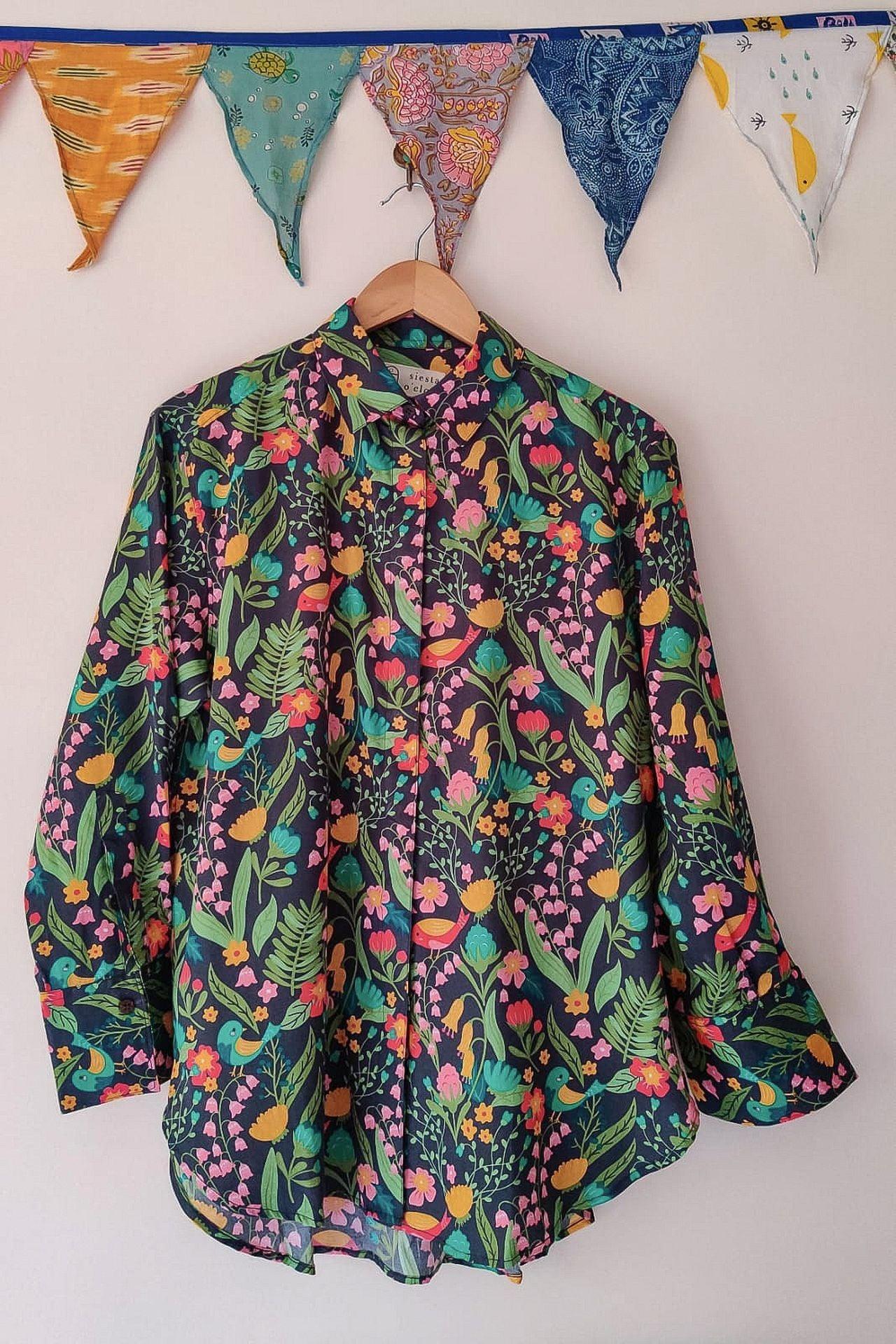 Trippy black forest print shirt for women