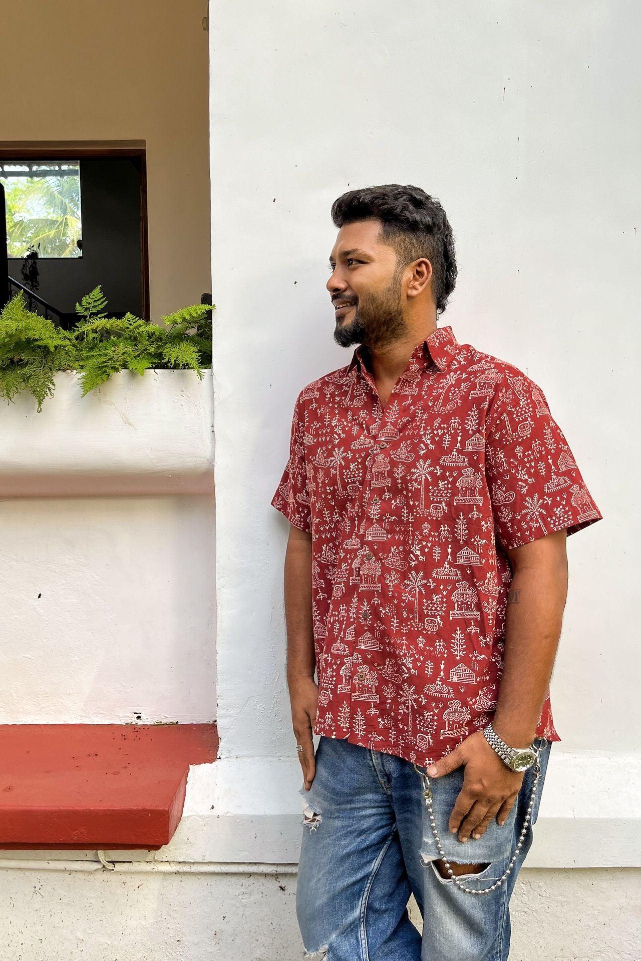 Warli Art Block Print Shirt for men by Siesta o'Clock Goa